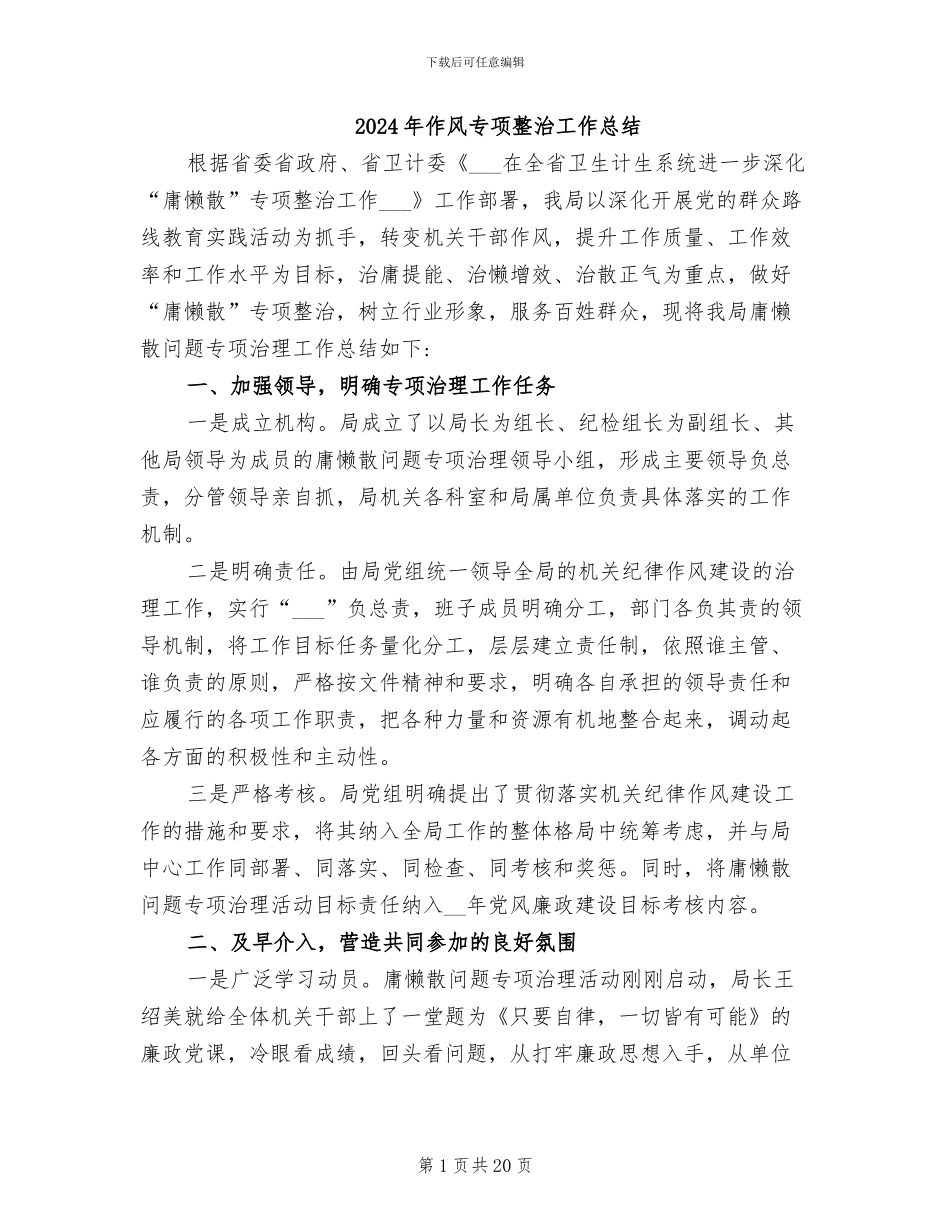 2024年作风专项整治工作总结_第1页