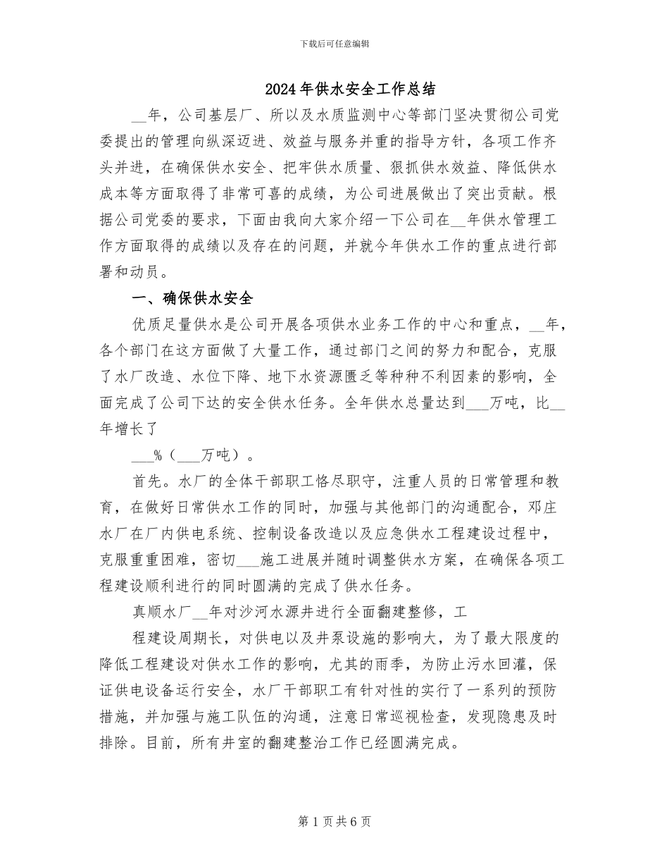 2024年供水安全工作总结_第1页