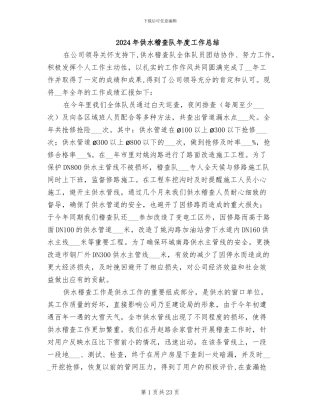 2024年供水稽查队年度工作总结