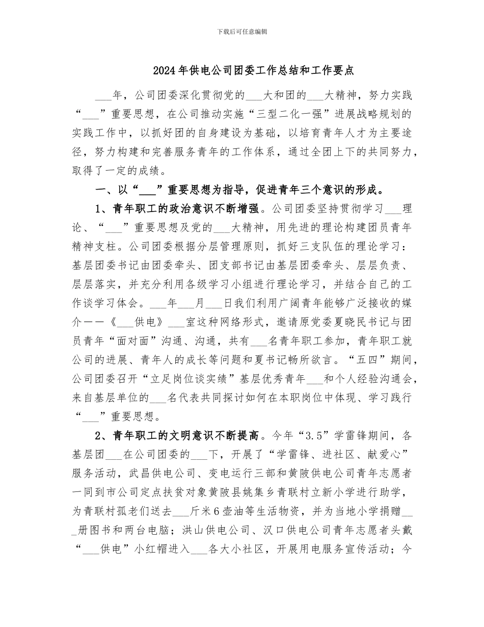 2024年供电公司团委工作总结和工作要点_第1页