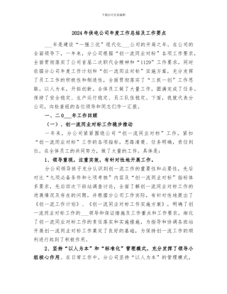 2024年供电公司年度工作总结及工作要点
