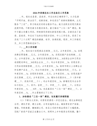 2024年供销总社工作总结及工作思路
