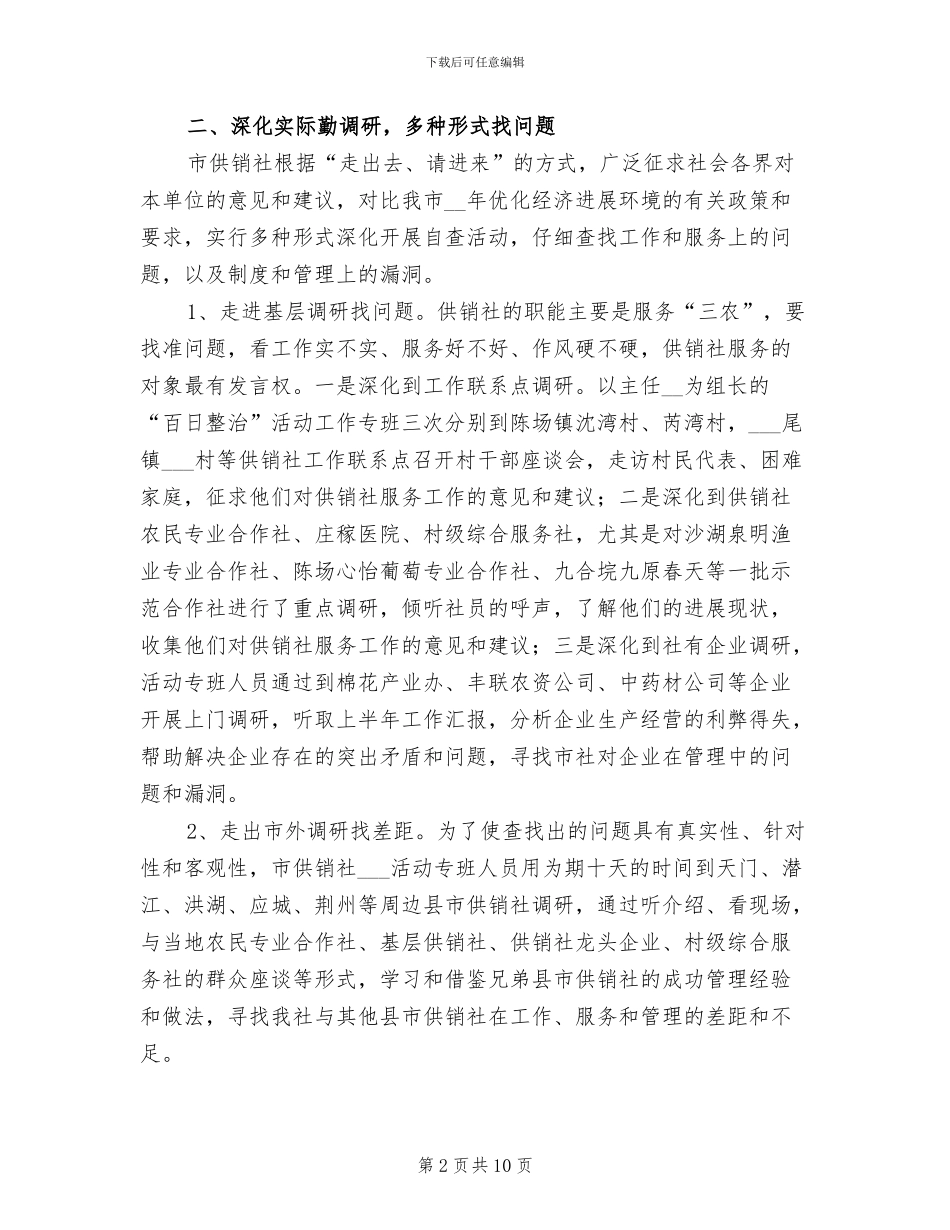 2024年供销社“百日整治”工作总结_第2页