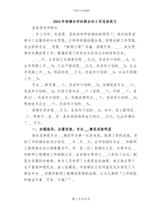 2024年供销合作社联合社工作总结范文