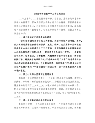 2024年供销社半年工作总结范文