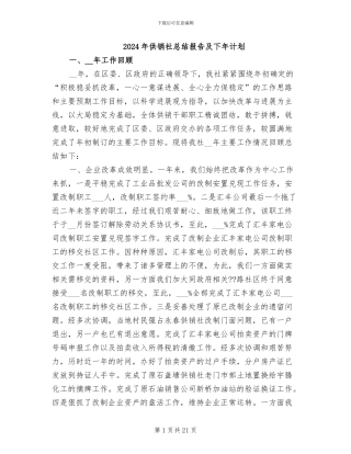 2024年供销社总结报告及下年计划