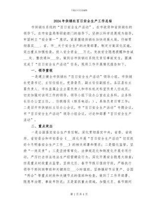 2024年供销社百日安全生产工作总结