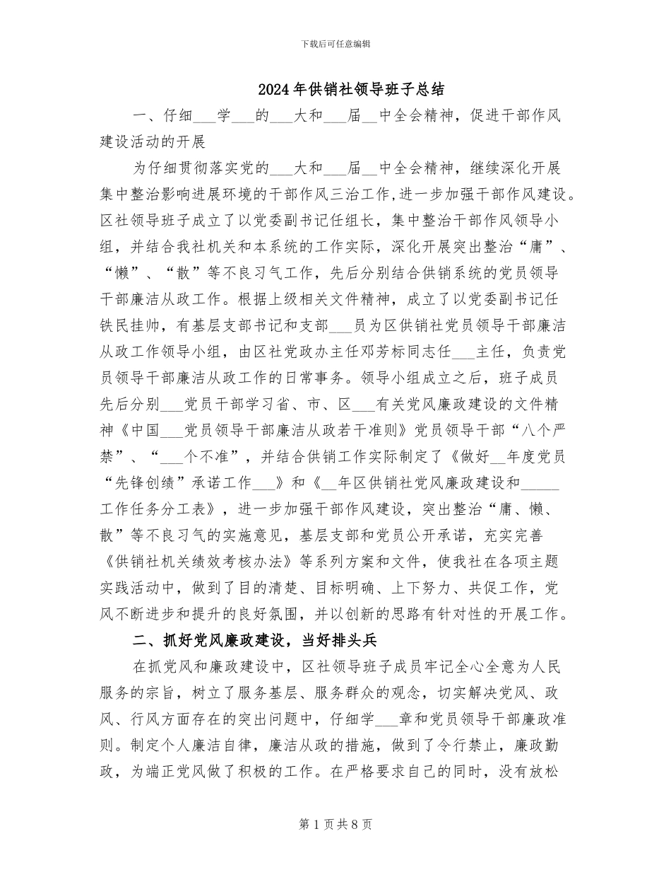 2024年供销社领导班子总结_第1页