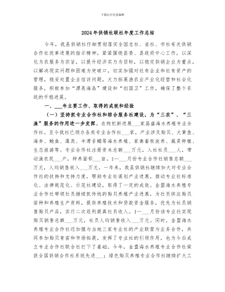 2024年供销社联社年度工作总结