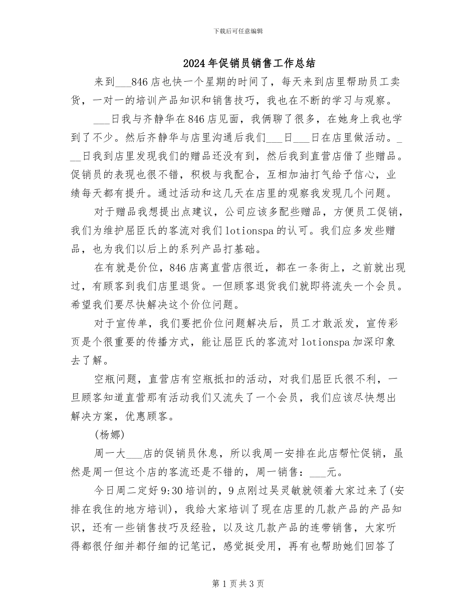 2024年促销员销售工作总结_第1页