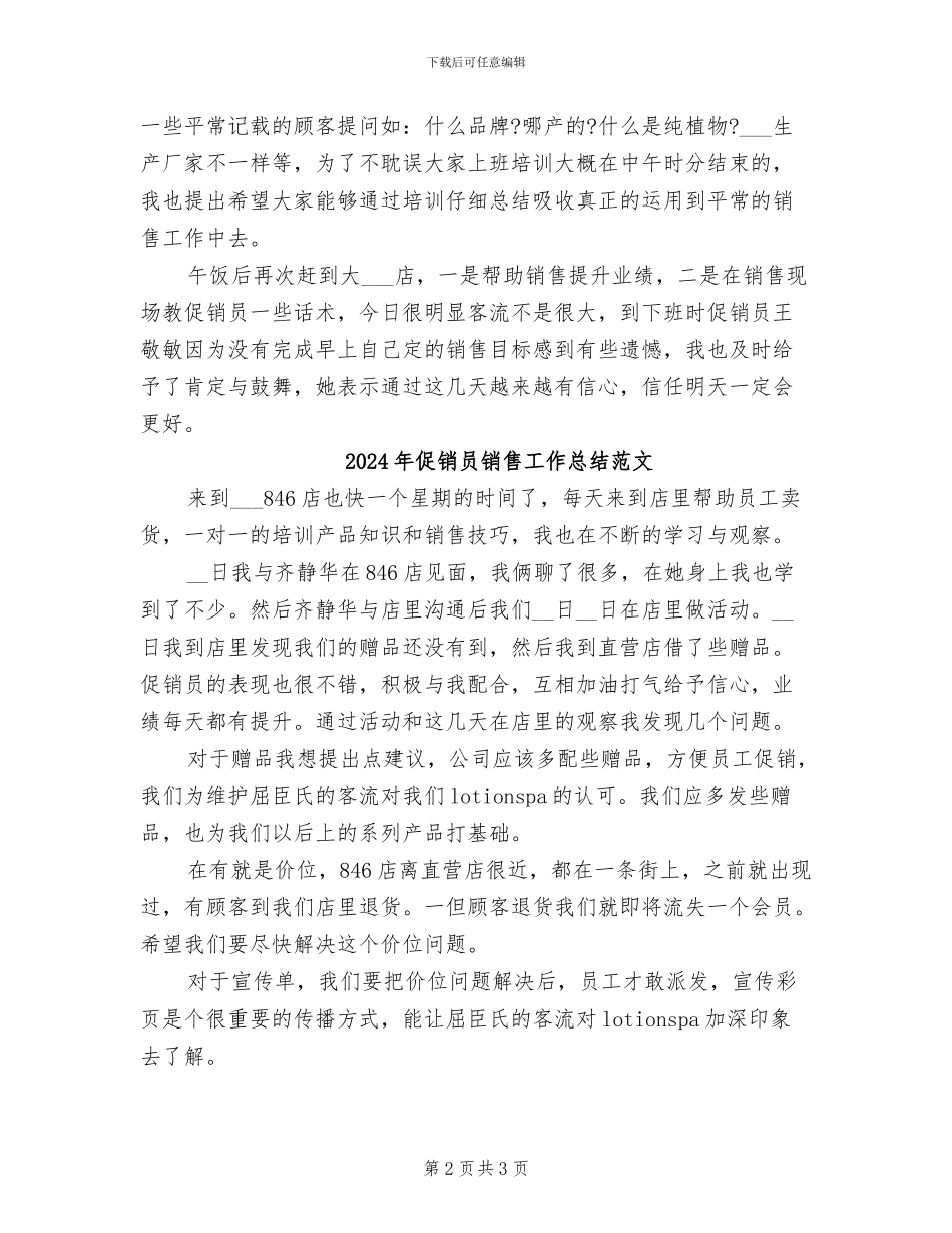 2024年促销员销售工作总结_第2页