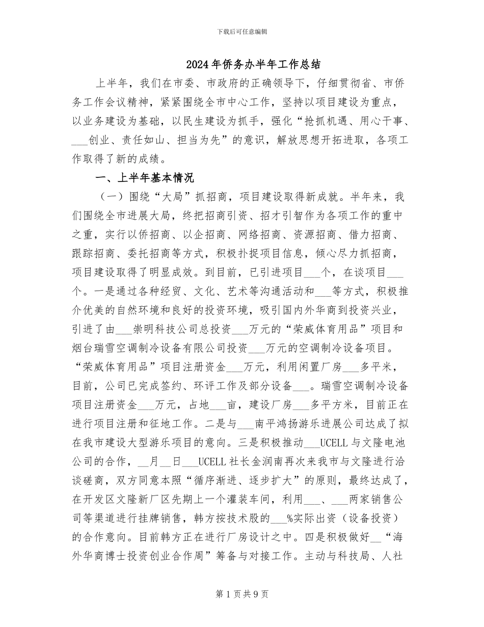 2024年侨务办半年工作总结_第1页