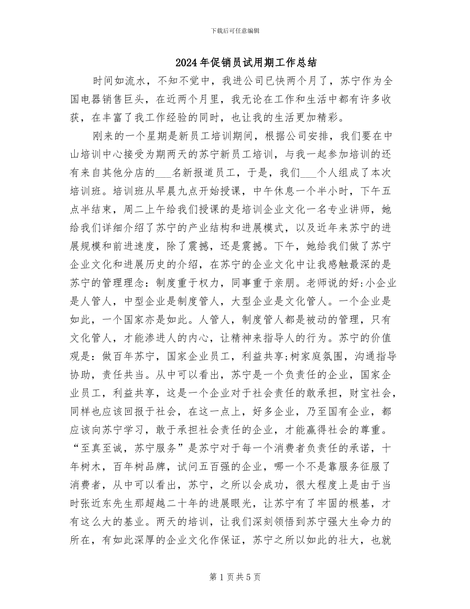 2024年促销员试用期工作总结_第1页