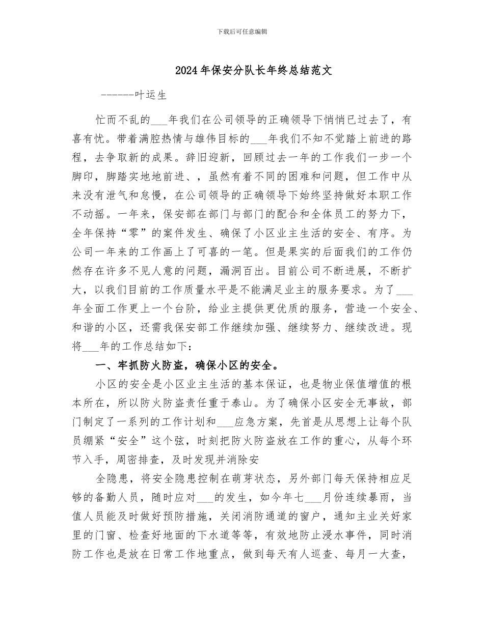 2024年保安分队长年终总结范文_第1页