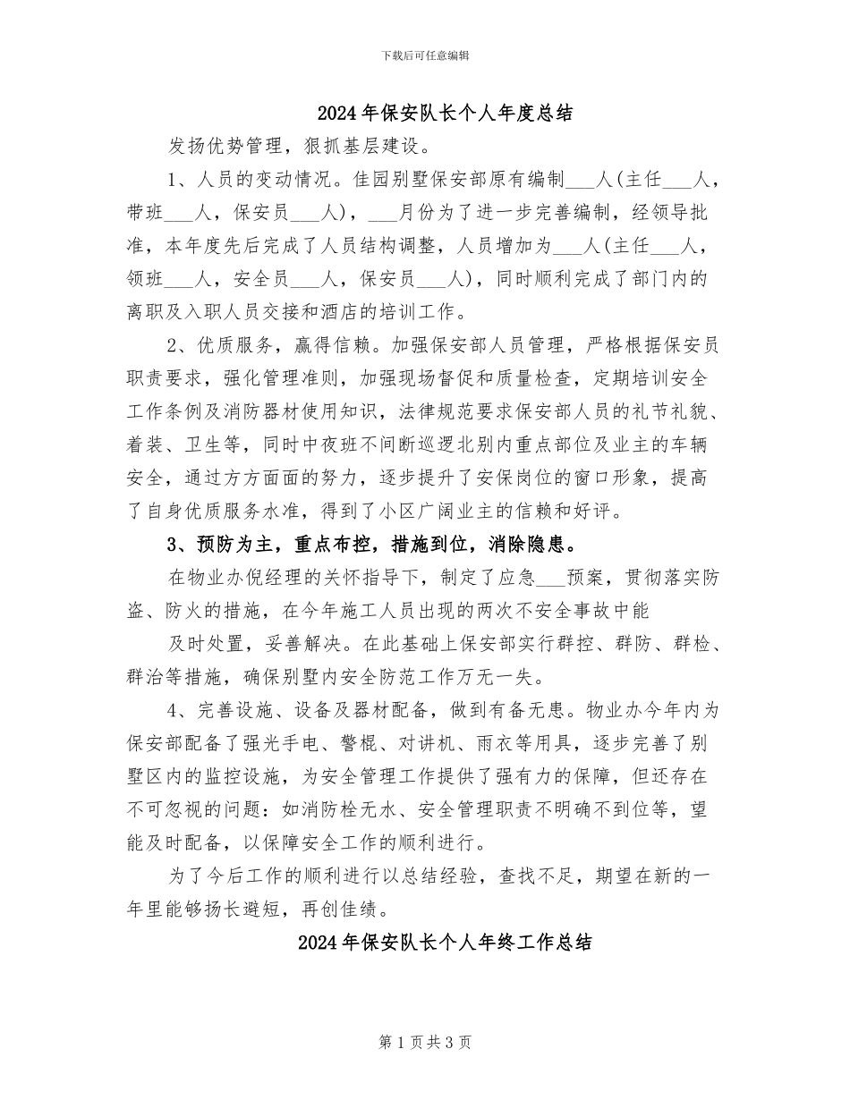 2024年保安队长个人年度总结_第1页
