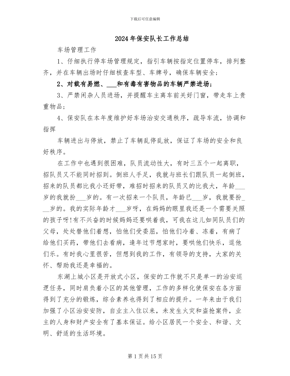2024年保安队长工作总结_第1页