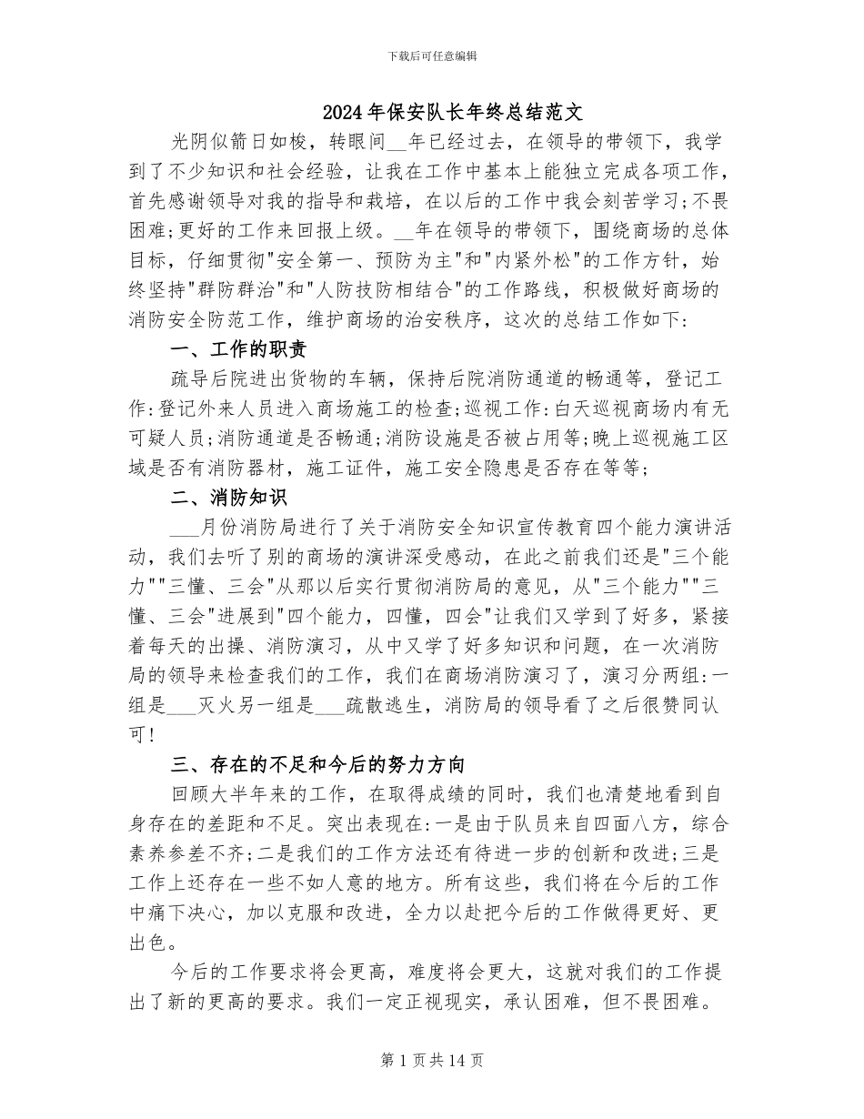 2024年保安队长年终总结范文_第1页