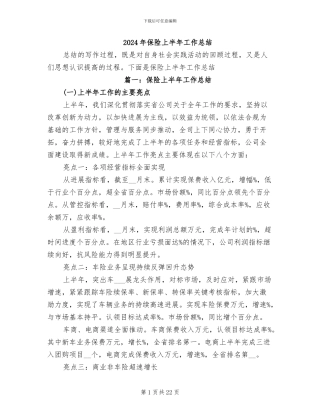 2024年保险上半年工作总结