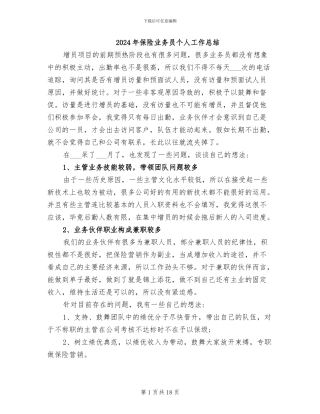 2024年保险业务员个人工作总结