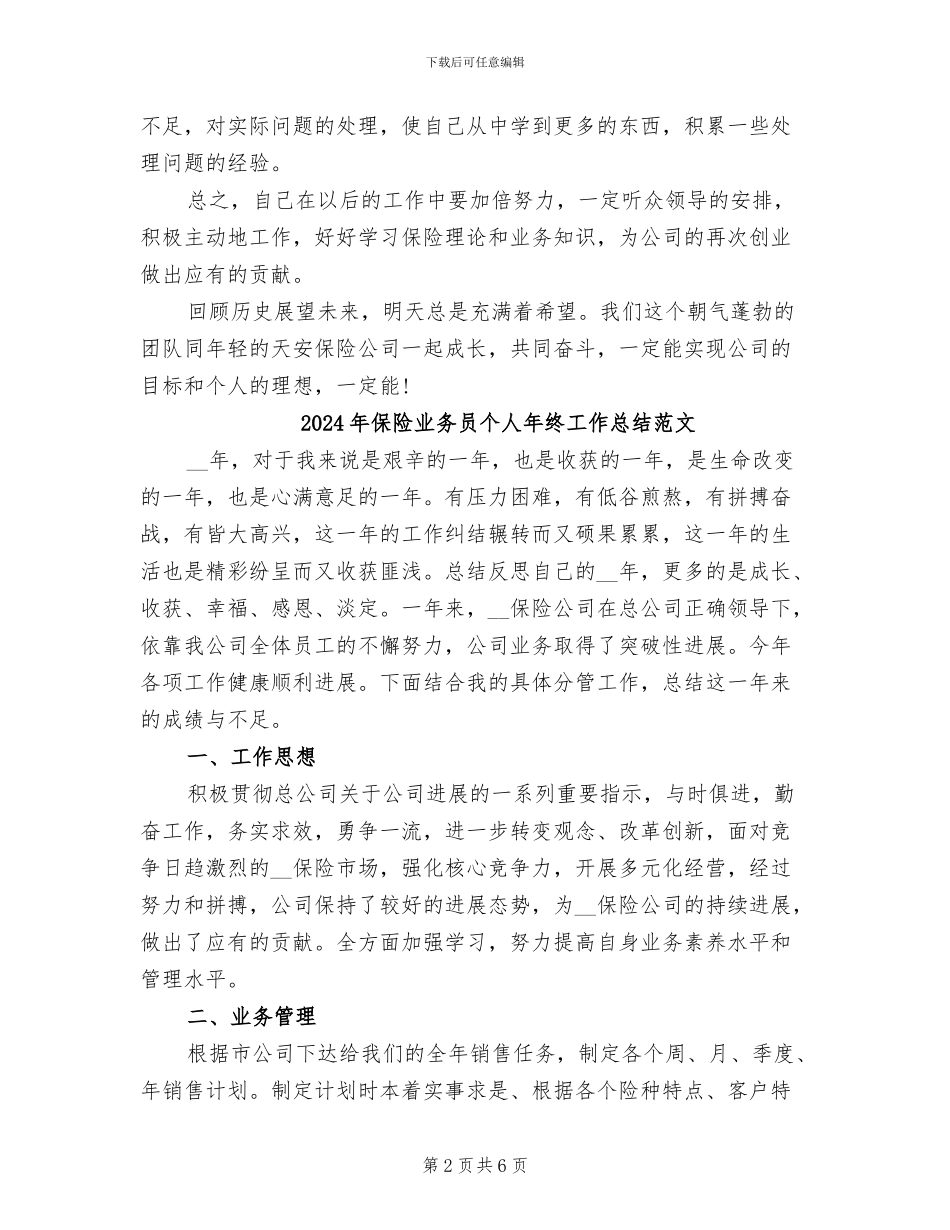 2024年保险业务员个人年终工作总结模板_第2页