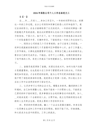 2024年保险公司个人工作总结范文三