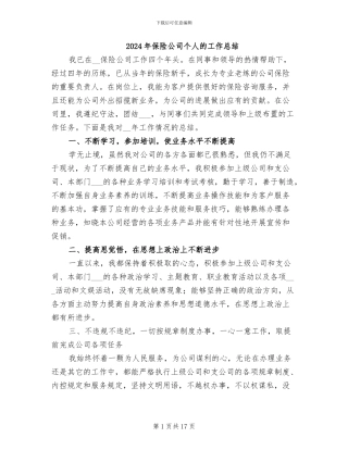 2024年保险公司个人的工作总结