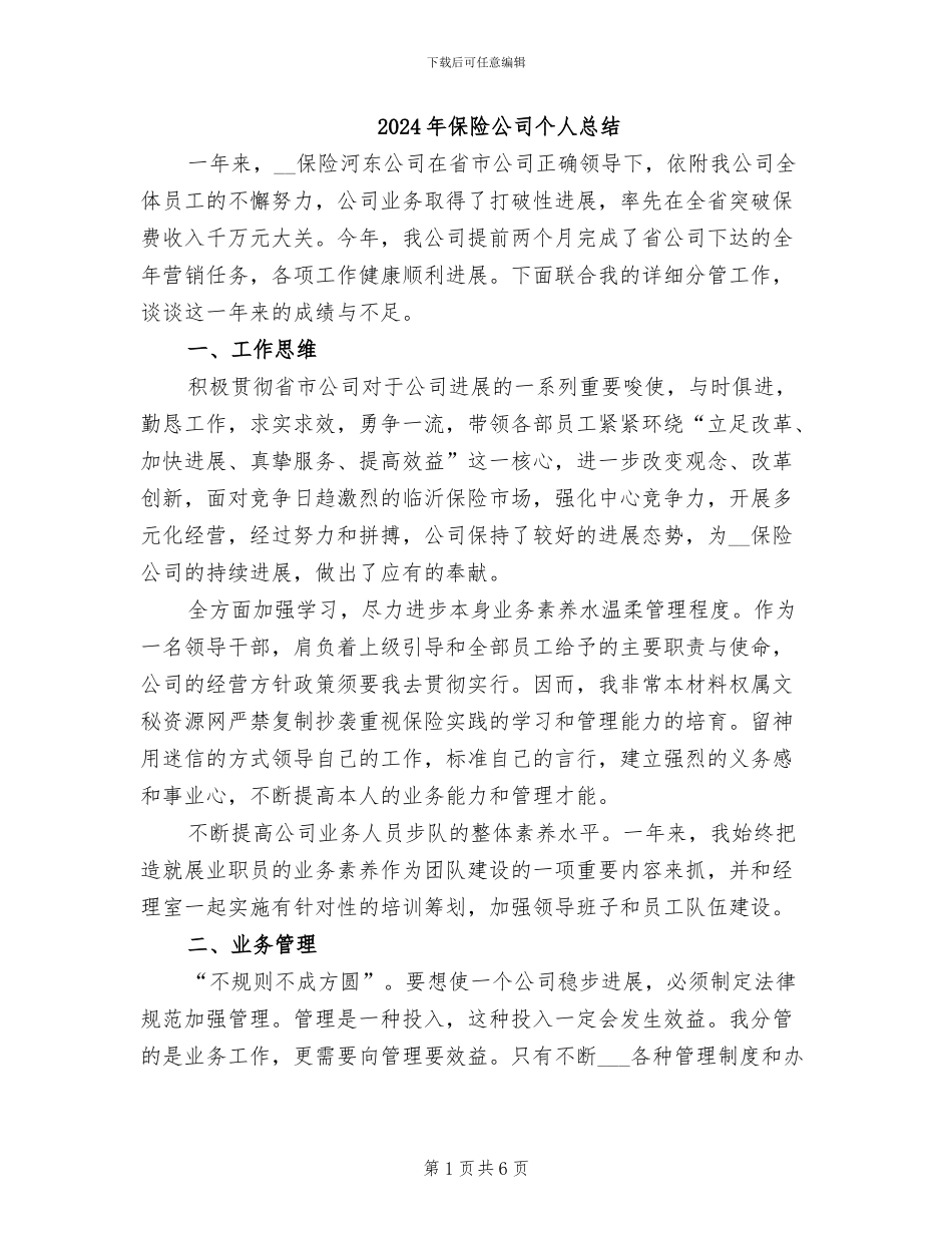 2024年保险公司个人总结_第1页