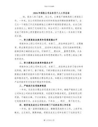 2024年保险公司业务员个人工作总结