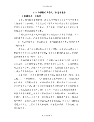 2024年保险公司个人工作总结报告