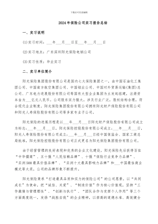 2024年保险公司实习报告总结