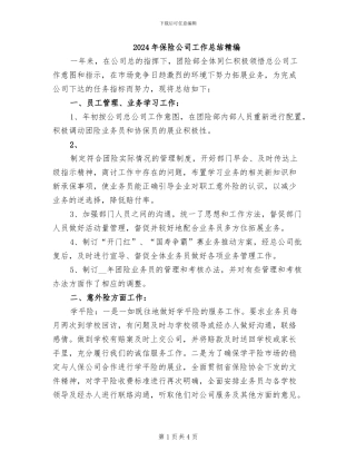 2024年保险公司工作总结精编