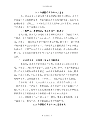 2024年保险公司年终个人总结
