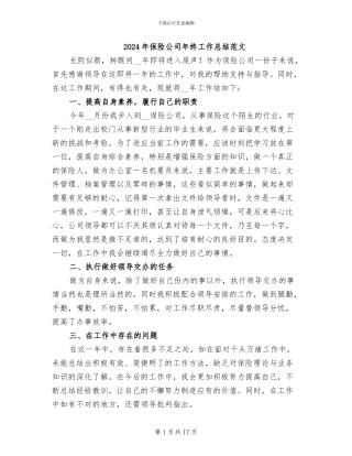 2024年保险公司年终工作总结范文