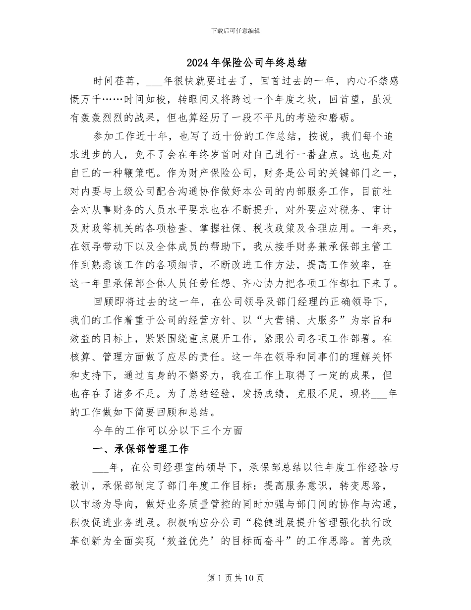 2024年保险公司年终总结_第1页