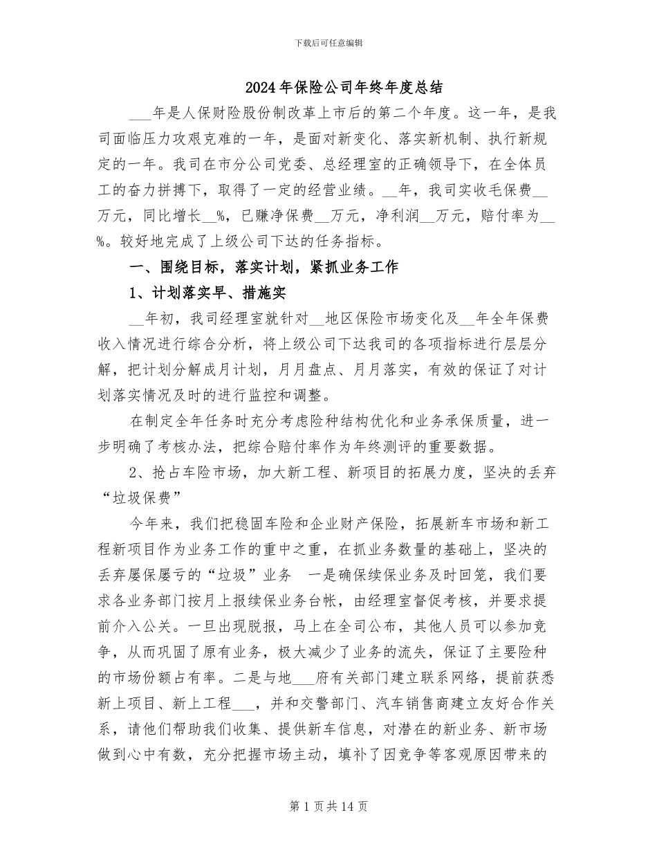 2024年保险公司年终年度总结_第1页