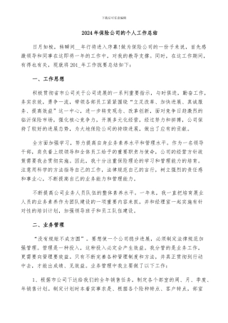 2024年保险公司的个人工作总结