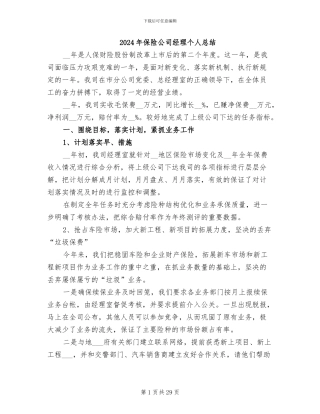 2024年保险公司经理个人总结