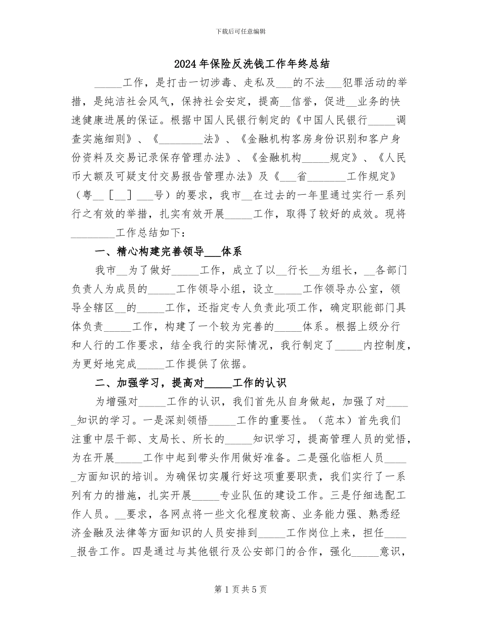 2024年保险反洗钱工作年终总结_第1页
