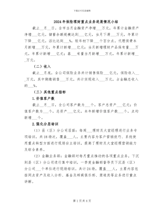 2024年保险理财重点业务发展情况小结