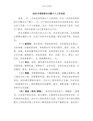 2024年保险综合内勤个人工作总结