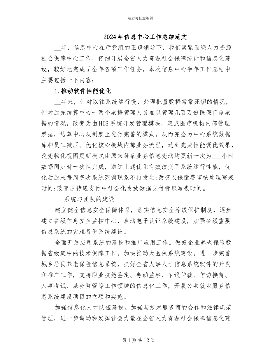 2024年信息中心工作总结范文_第1页