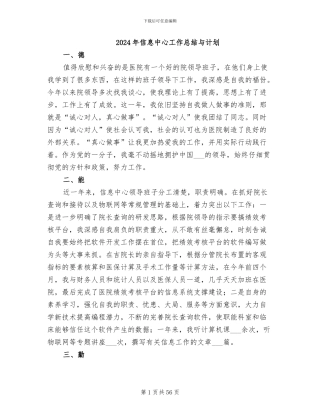 2024年信息中心工作总结与计划