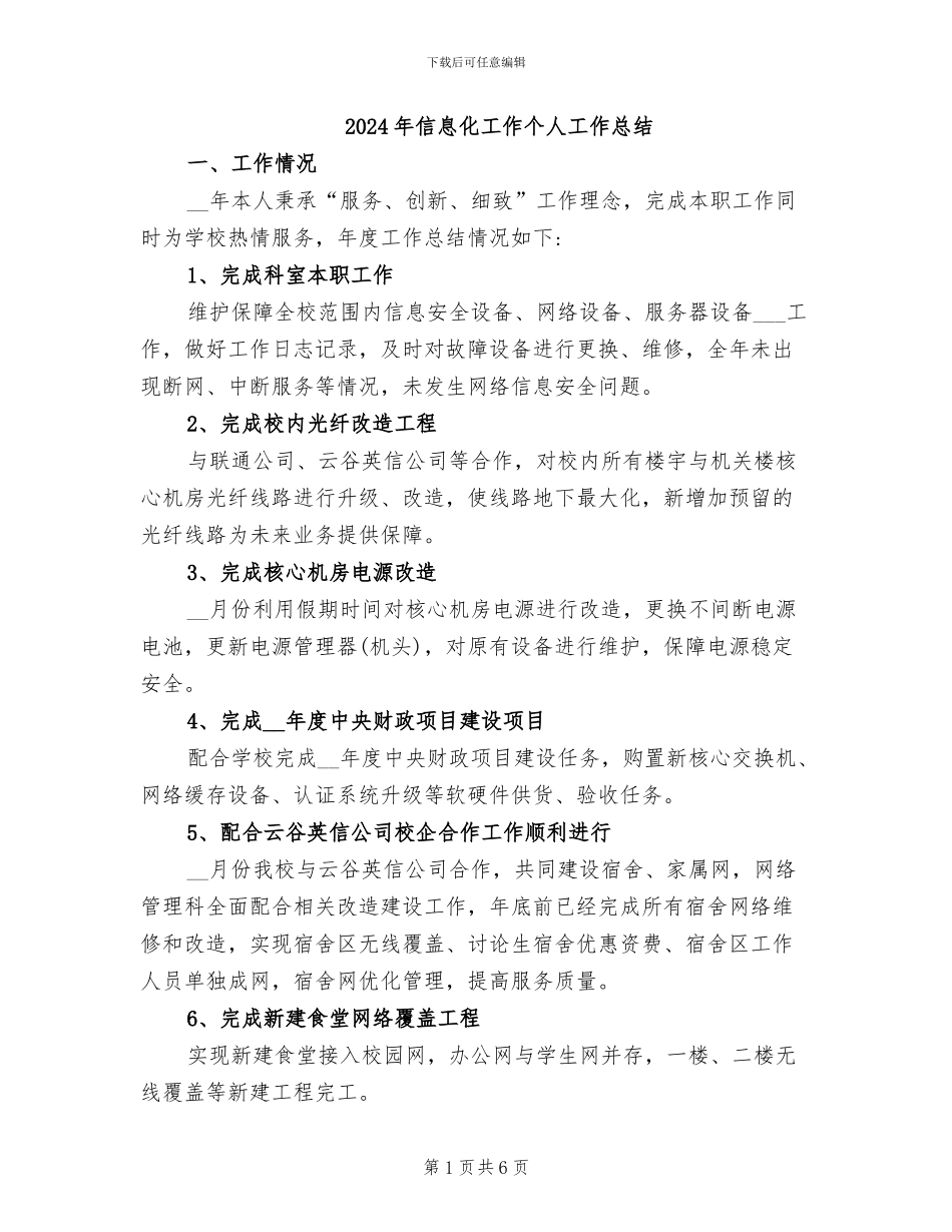 2024年信息化工作个人工作总结_第1页