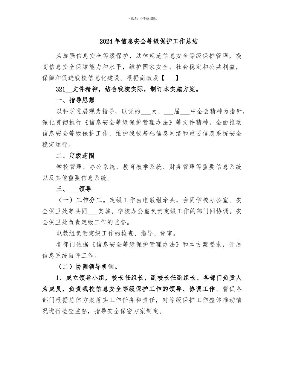 2024年信息安全等级保护工作总结_第1页