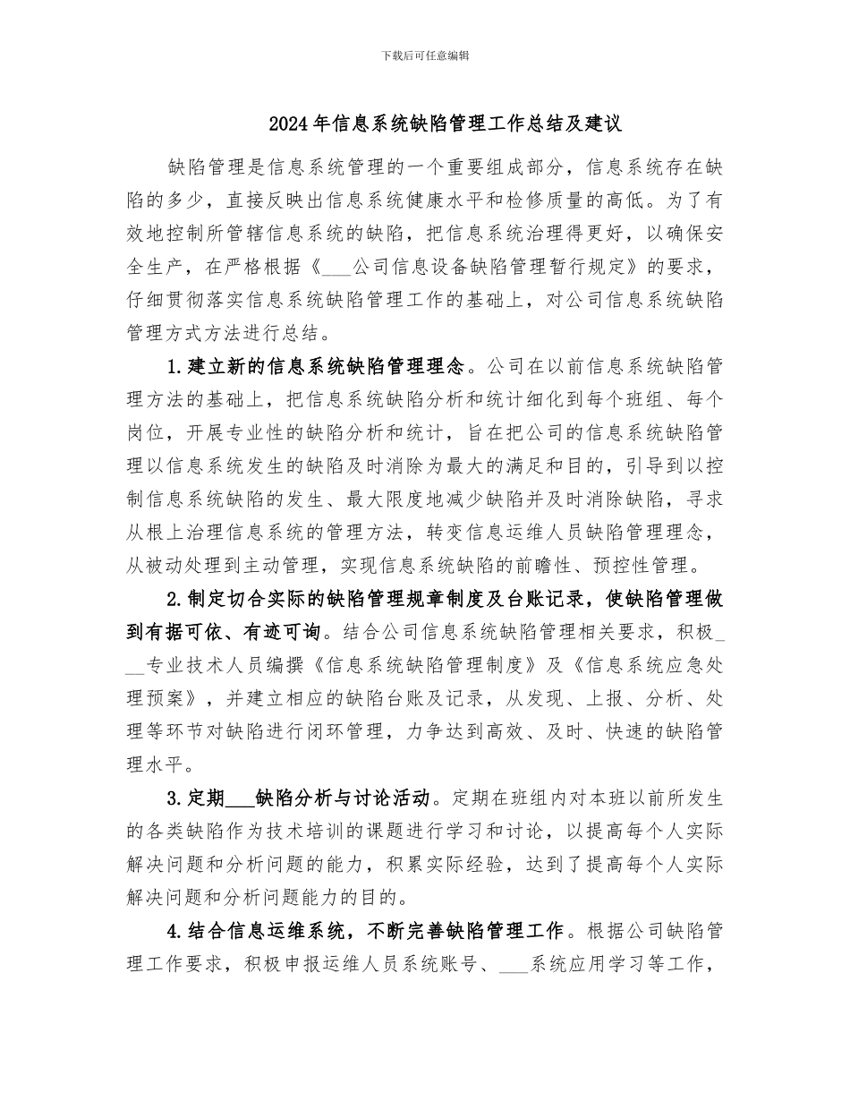 2024年信息系统缺陷管理工作总结及建议_第1页