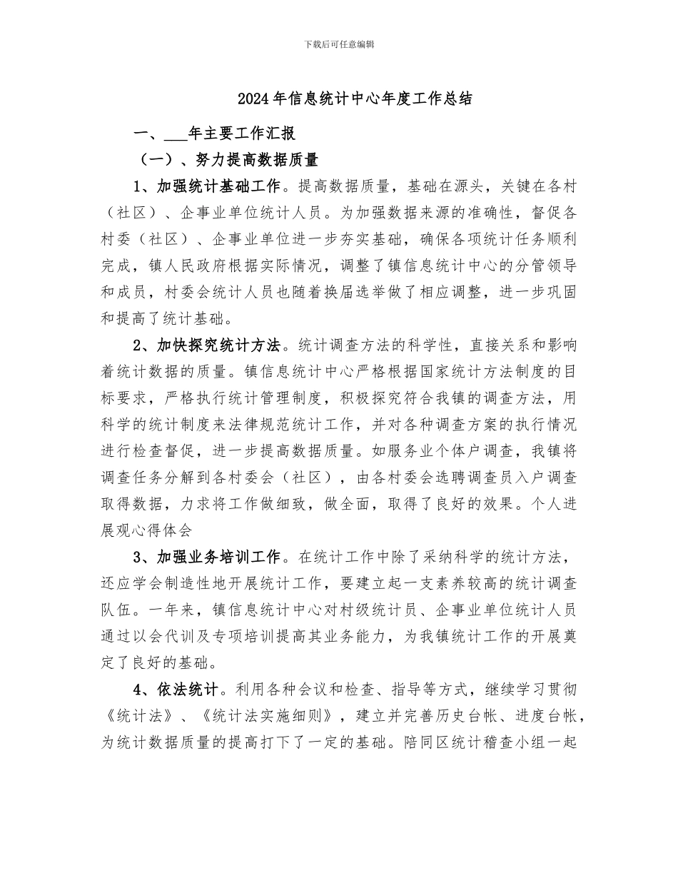 2024年信息统计中心年度工作总结_第1页
