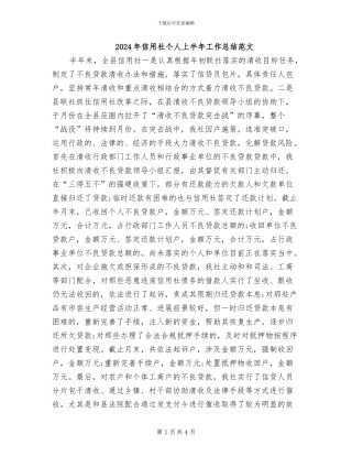 2024年信用社个人上半年工作总结范文