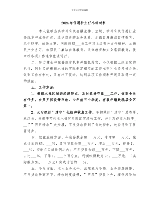 2024年信用社主任小结材料
