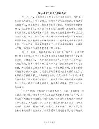 2024年信用社个人实习总结