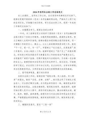 2024年信用社出纳工作总结范文